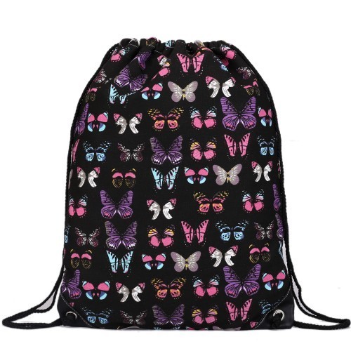 Rucsac negru cu imprimeu multicolor din material textil Miss Lulu, unisex E1406B foto mare Rucsac negru cu imprimeu multicolor din material textil Miss Lulu, unisex E1406B foto mare