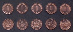 GERMANIA RFG SET COMPLET DE MONEDE 1 Pfennig x5 buc 1991 A D F G J KM-105 UNC