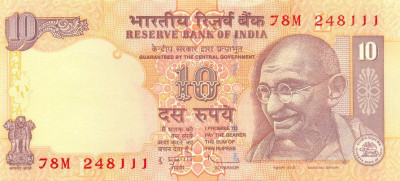 INDIA █ bancnota █ 10 Rupees █ 2009 █ P-95q █ L █ UNC █ necirculata foto