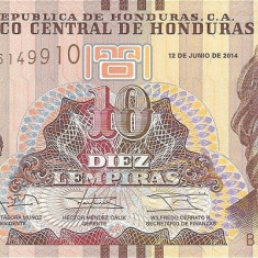 HONDURAS █ bancnota █ 10 Lempiras █ 2014 █ P-99 █ UNC █ necirculata