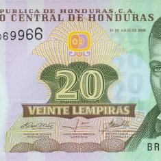 HONDURAS █ bancnota █ 20 Lempiras █ 2008 █ P-95-2 █ POLYMER █ UNC █ necirculata