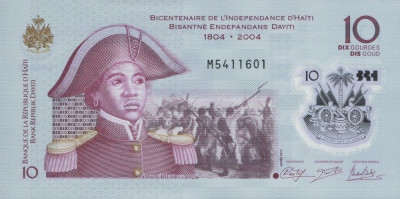 HAITI █ bancnota █ 10 Gourdes █ 2004 / 2013 █ P-279 █ POLYMER █ UNC necirculata foto