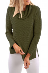 BL1000-120 Pulover tricotat, cu model, fante pe lateral si guler inalt foto