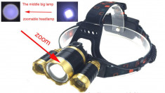 Lanterna frontala cu zoom pentru pescuit/vanatoare foto