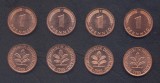 GERMANIA RFG SET COMPLET DE MONEDE 1 Pfennig x4 buc 1985 D F G J KM-105 UNC