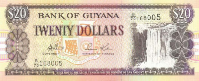 GUYANA █ bancnota █ 20 Dollars █ 2006 █ P-30d █ semnatura 13 █ UNC █ necirculata foto