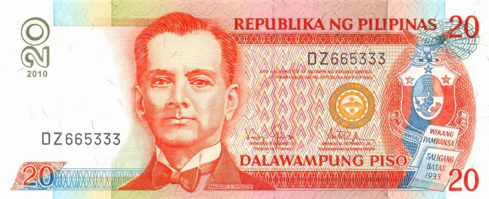 FILIPINE █ bancnota █ 20 Piso █ 2010 █ P-182k █ UNC █ necirculata