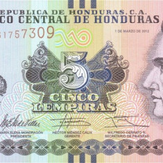 HONDURAS █ bancnota █ 5 Lempiras █ 2012 █ P-98a █ UNC █ necirculata