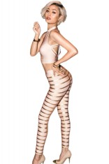 L506 Compleu bandage - cu top scurt decupat si pantaloni model in dungi