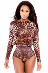 SW566-99 Compleu sexy model animal print din top cu maneci lungi si chilot cu talie inalta foto