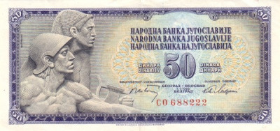 IUGOSLAVIA █ bancnota █ 50 Dinara █ 1968 █ P-83a █ UNC █ necirculata foto