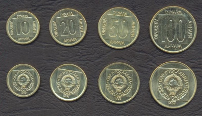 IUGOSLAVIA █ SET COMPLET DE MONEDE █ 10, 20, 50, 100 Dinara █ 1989 █ UNC foto