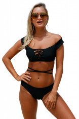 SW1224-1 Costum de baie negru, in doua piese, stil tankini foto