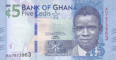 Bancnota Ghana 5 Cedis 2017 (2018) - P44 UNC ( varianta fara mesaj comemorativ ) foto
