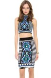 Compleu Dama Vara Top Scurt si Fusta Midi Colorat Talie Inalta Poliester Elastan Marimea M