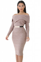 R510-8 Compleu office ce include fusta midi, bluza cu decolteu bardot foto