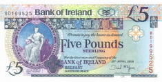 IRLANDA DE NORD ? bancnota ? 5 Pounds ? 2008 ? P-83 ? BANK OF IRELAND ? UNC ? foto