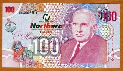 IRLANDA DE NORD █ bancnota █ 100 Pounds █ 2005 █ P-209 █ NORTHERN BANK █ UNC █ foto