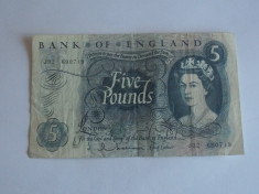 Bancnota 5 pounds 1962-1966 Anglia foto