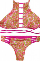 SW893-55 Costum de baie tankini, in doua piese, cu model decupat si print colorat foto