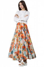 FS140-19 Fusta maxi din chiffon vaporos, cu imprimeu floral foto