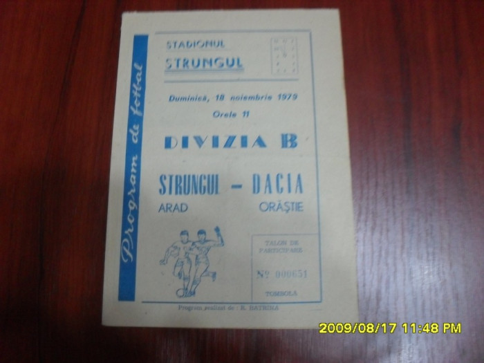 Program Strungul Arad - Dacia Orastie