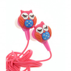 Casti audio In-Ear, roz, bufnita stilizata foto
