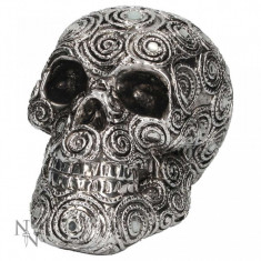 Statueta craniu Spirale argintii 22 cm foto
