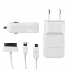 Kit Incarcare 5in1 BlueStar pentru iPhone &amp;amp; iPad (Lightning, 30-Pin, MicroUSB), 1 Amper, Alb foto