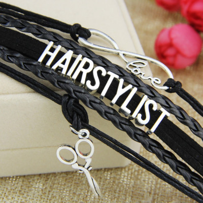 Bratara Hairstylist din Piele-Neagra Accesorii Frizer Frizerie Coafor Barber foto