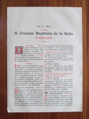 S. JOANNIS BAPTISTAE de la SALLE Confesoris (Ratisbonae - 1901 - PIESA SUPERBA!) foto