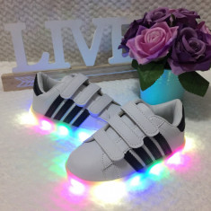 Adidasi cu lumina LED albi cu scai tenisi pantofi sport fete baieti 30 foto