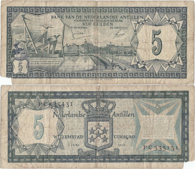 1972 (1 VI), 5 gulden (P-8b) - Antilele Olandeze! (CRC: 64%) foto