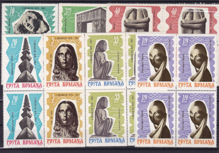 ROMANIA 1967 LP 645-10 ANI DE LA MOARTEA LUI BRANCUSI BLOCURI DE 4 TIMBRE MNH