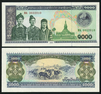 LAOS █ bancnota █ 1000 Kip █ 2003 █ P-32Ab █ UNC █ necirculata foto