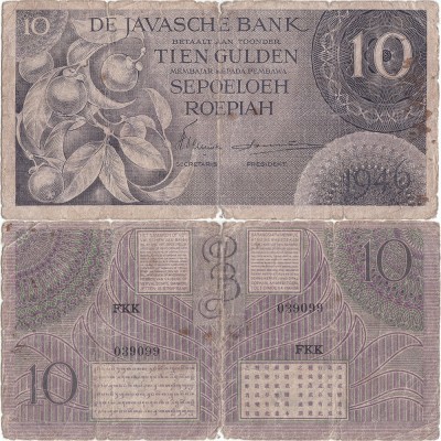 1946, 10 gulden (P-90) - Indiile de Est Olandeze! (CRC: 83%) foto