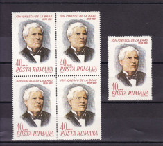 ROMANIA 1968 LP 677 -100 ANI NASTEREA LUI ION IONESCU DE LA BRAD BLOC 4+1 MNH foto