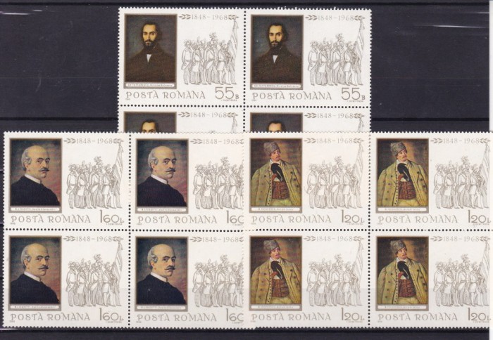 ROMANIA 1968 LP 679 - 120 DE ANI DE LA REVOLUTIA DIN 1848 BLOCURI DE 4 MNH