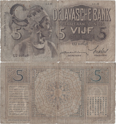 1935 (2 II), 5 gulden (P-78a.5) - Indiile de Est Olandeze! foto
