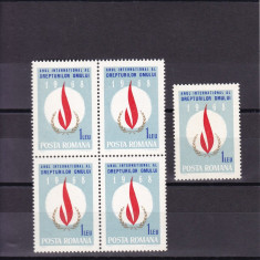 ROMANIA 1968 LP 671 ANUL INTERNATIONAL AL DREPTURILOR OMULUI BLOC DE 4+1 MNH
