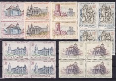 ROMANIA 1968 LP 686 MONUMENTE ISTORICE BLOCURI DE 4 TIMBRE MNH