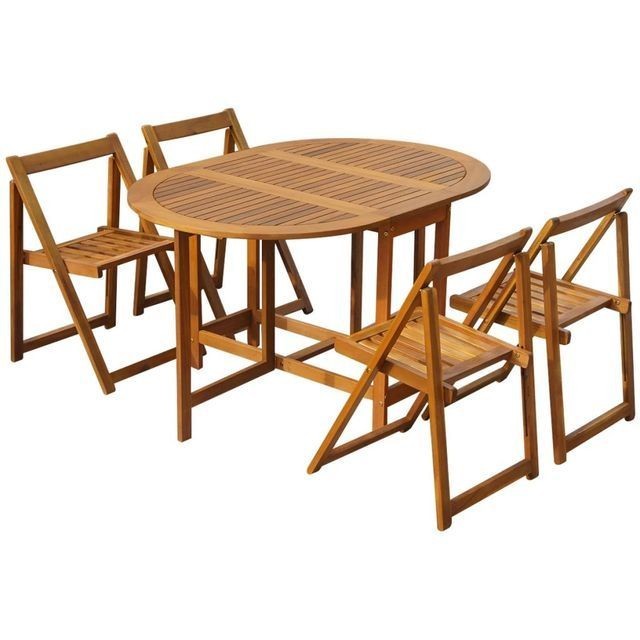 Set mobilier de exterior 5 piese, pliabil, lemn de acacia foto mare Set mobilier de exterior 5 piese, pliabil, lemn de acacia foto mare