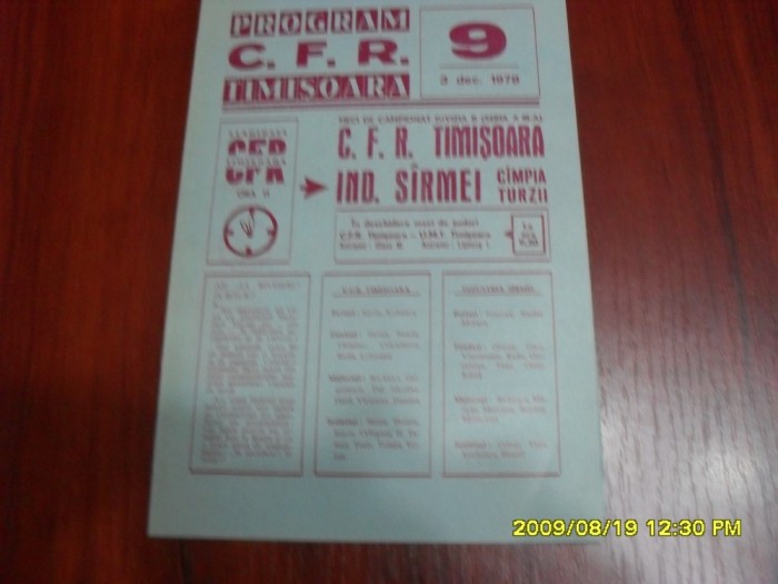 Program CFR Timisoara - Ind. S.C. Turzii