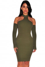 B544-120 Rochie midi, cu umerii goi, guler choker si maneci lungi foto