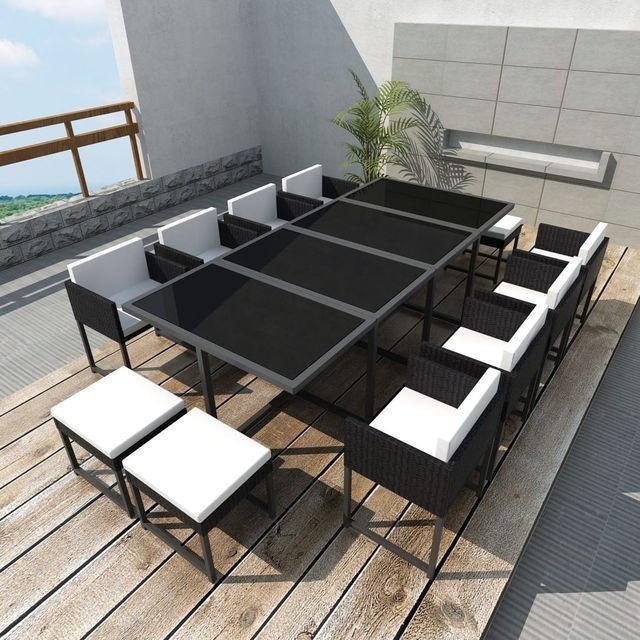 Set mobilier de exterior 33 piese, poliratan, negru foto mare Set mobilier de exterior 33 piese, poliratan, negru foto mare