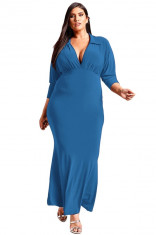 M600P-4 Rochie maxi plus size cu decolteu adanc in V si maneci trei sferturi foto