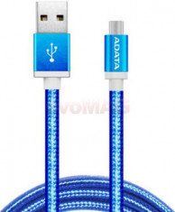 Cablu de date A-DATA AMUCAL-100CMK-CBL, MicroUSB, 1m, Aluminiu (Albastru) foto