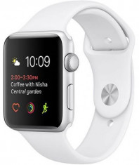 Smartwatch Apple Watch 1 MNNG2, AMOLED Display, Bluetooth, Wi-Fi, Bratara Sport 38mm, Carcasa din aluminiu, Rezistent la apa si praf (Argintiu/Alb) foto