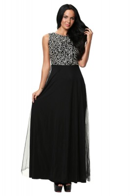 H525 1 Rochie Eleganta De Seara Cu Detalii Brodate Aurii Si Tull S