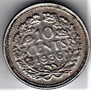 Olanda 10 Cents 1936 argint foto